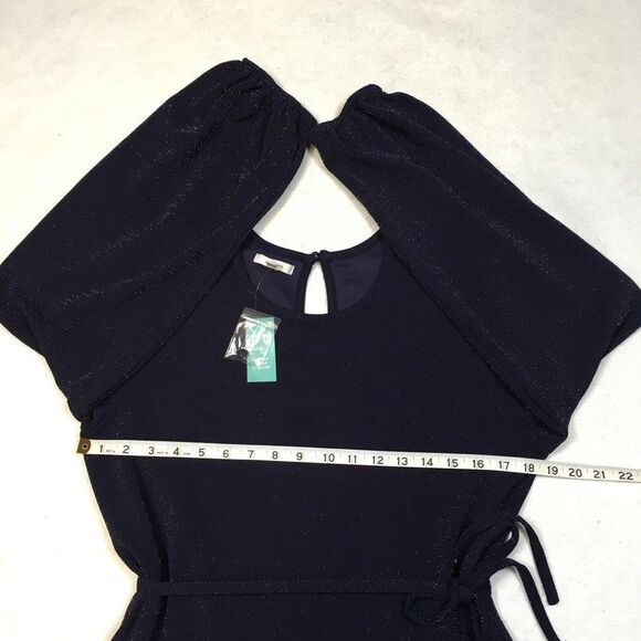 NWT Maurices M Metallic Tiered Long Sleeve‎ Skater Dress Navy Blue Sparkle Party - Picture 13 of 14